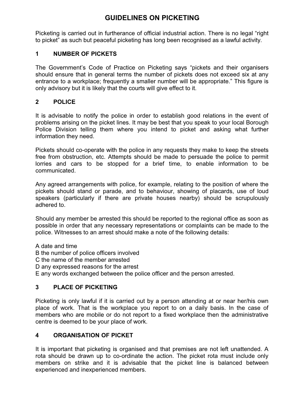 Guidelines on Picketing