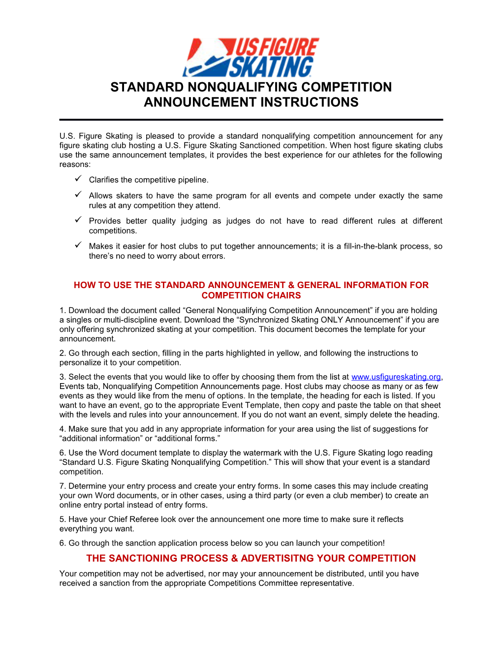 Standard Nonqualifying Competition Announcement Instructions