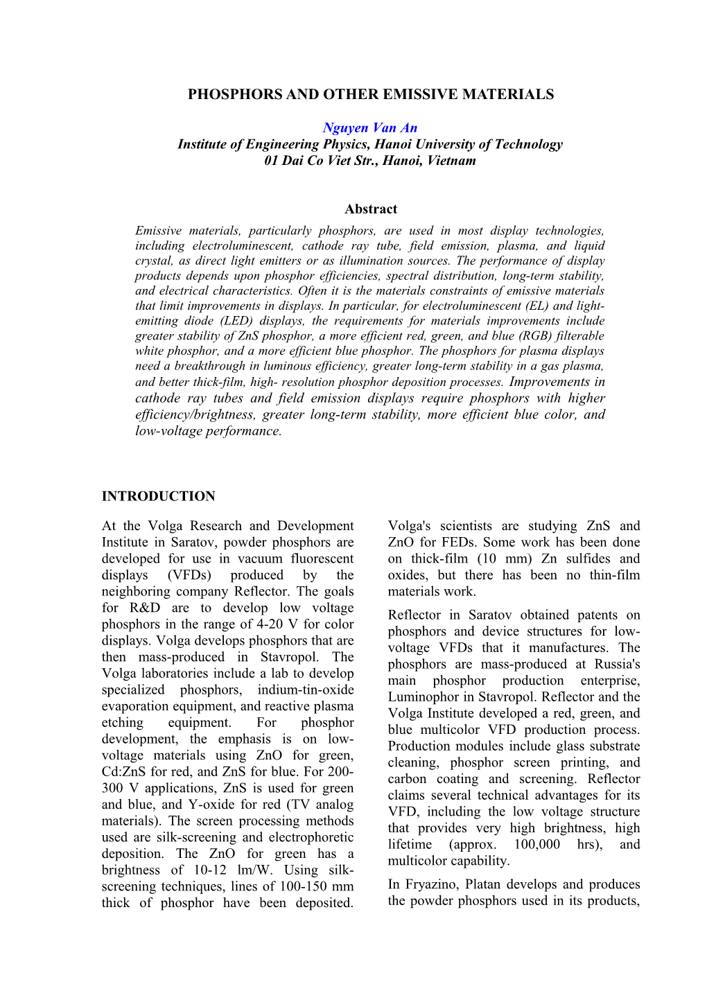 Phosphors and Other Emissive Materials