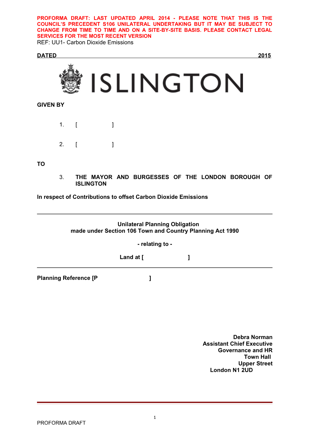 UU1-Unilateral Undertaking Carbon Offset Contribution. (October 2015)