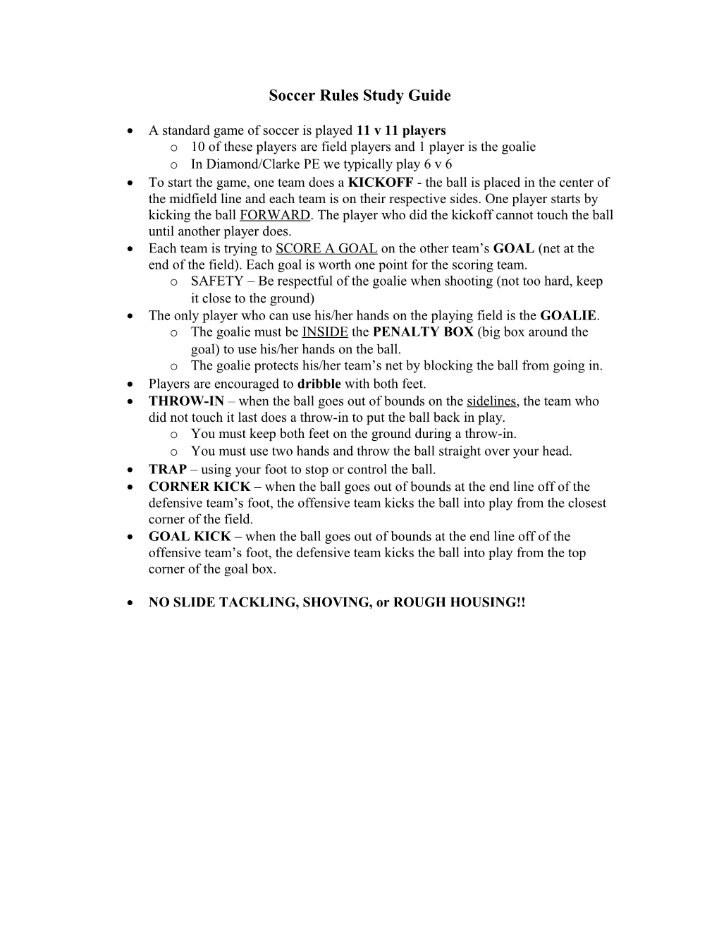 Soccer Rules Study Guide