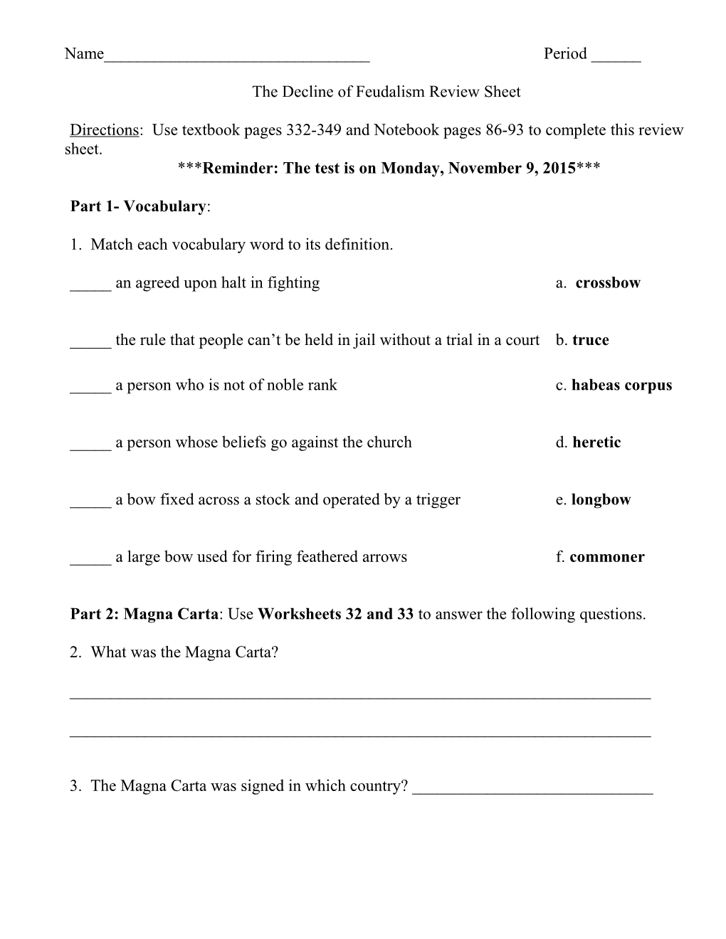 Chapter 5 Review Sheet