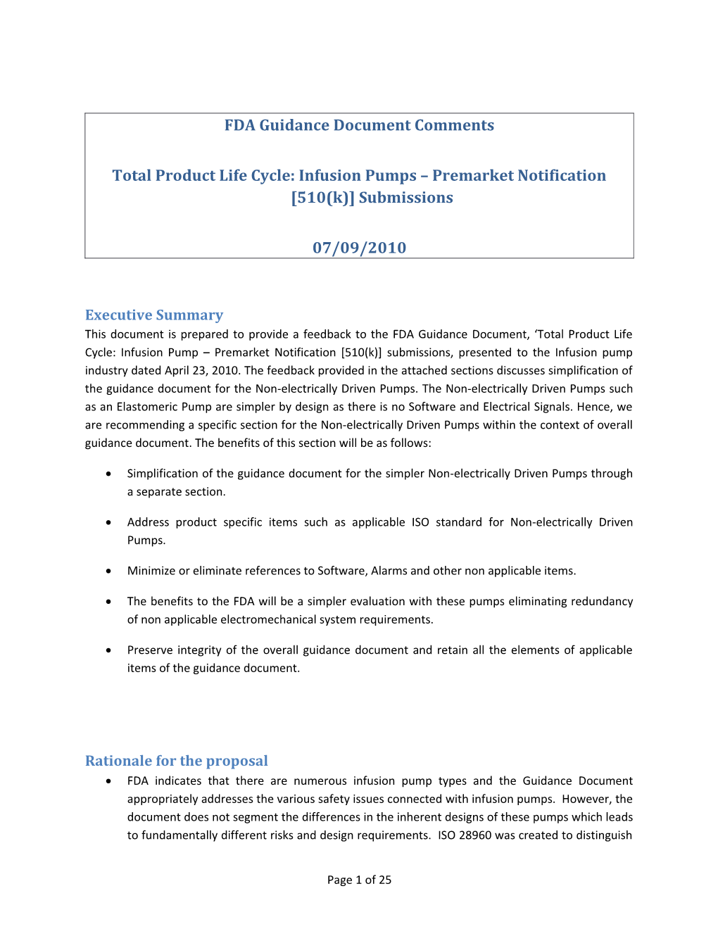 FDA Guidance Document Comments