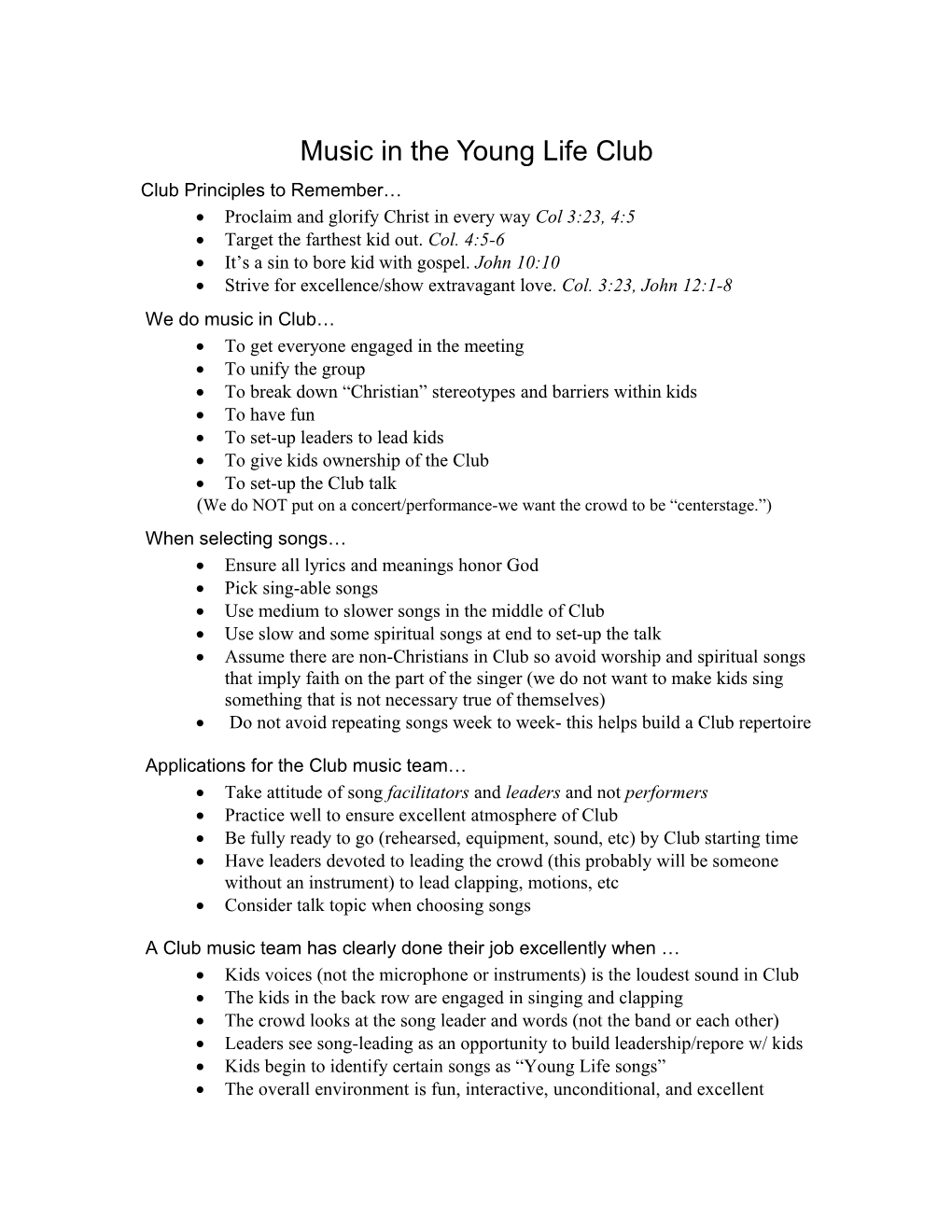 Principles for Using Music in Young Life