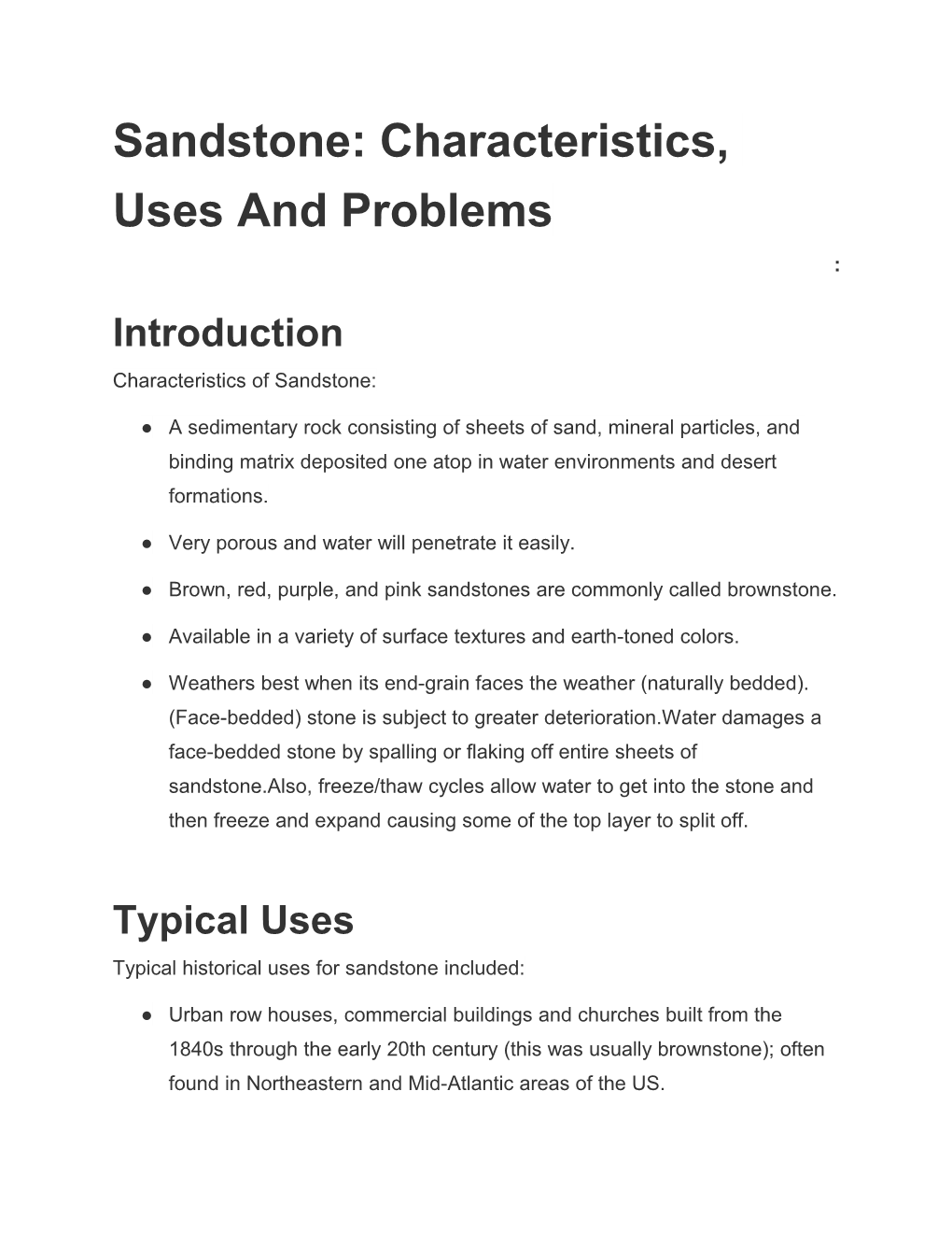 Sandstone: Characteristics, Uses and Problems