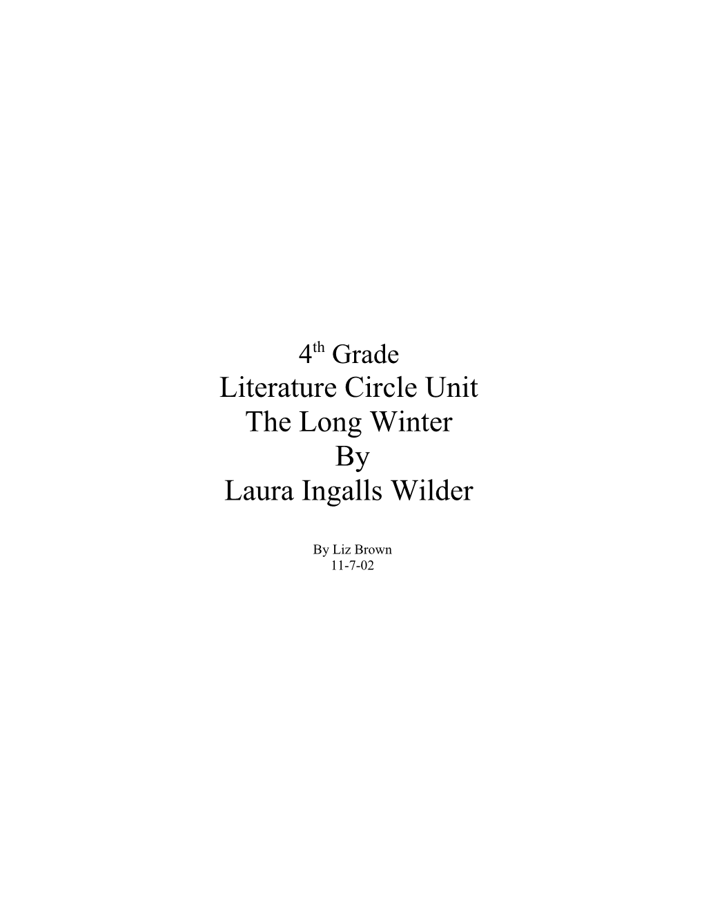 The Long Winter By Laura Ingalls Wilder