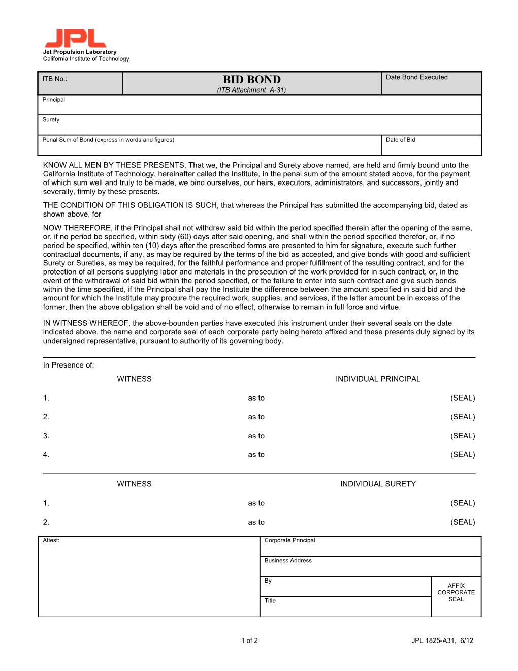 JPL 1825: Bid Bond