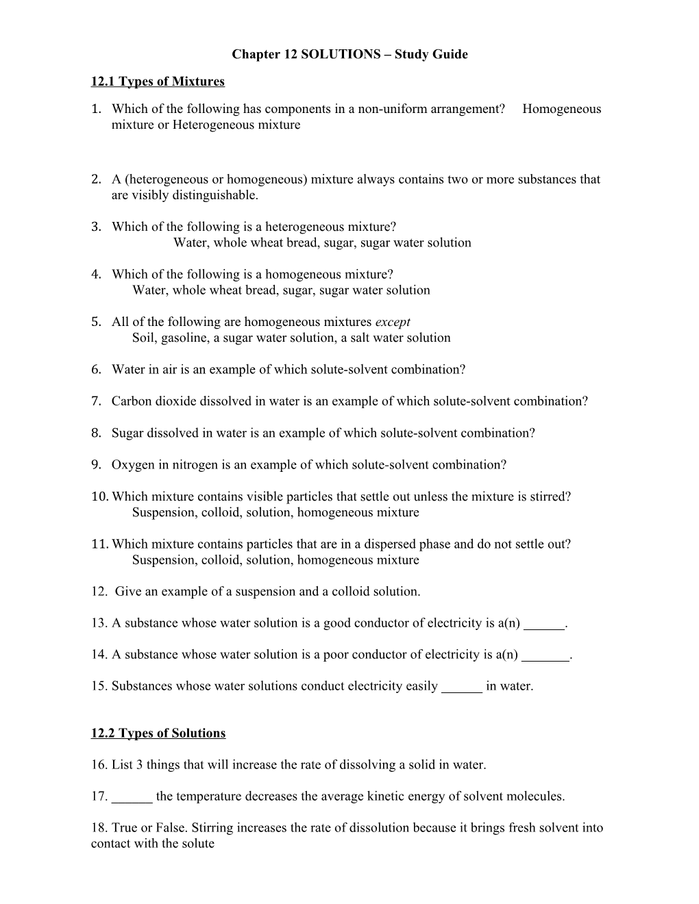 Chapter 12 SOLUTIONS Study Guide