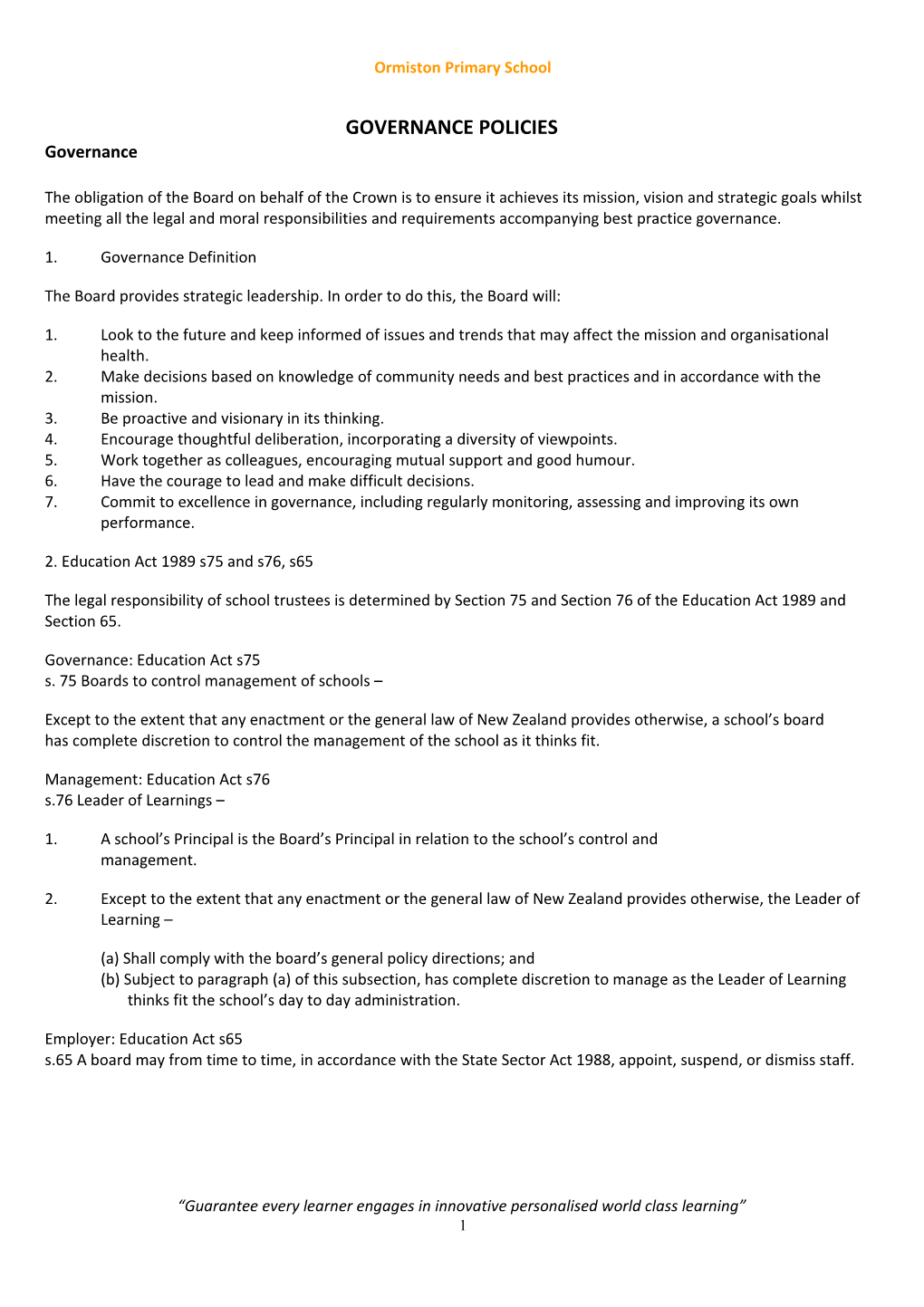 Ormiston Primary School Governance Manual 2014