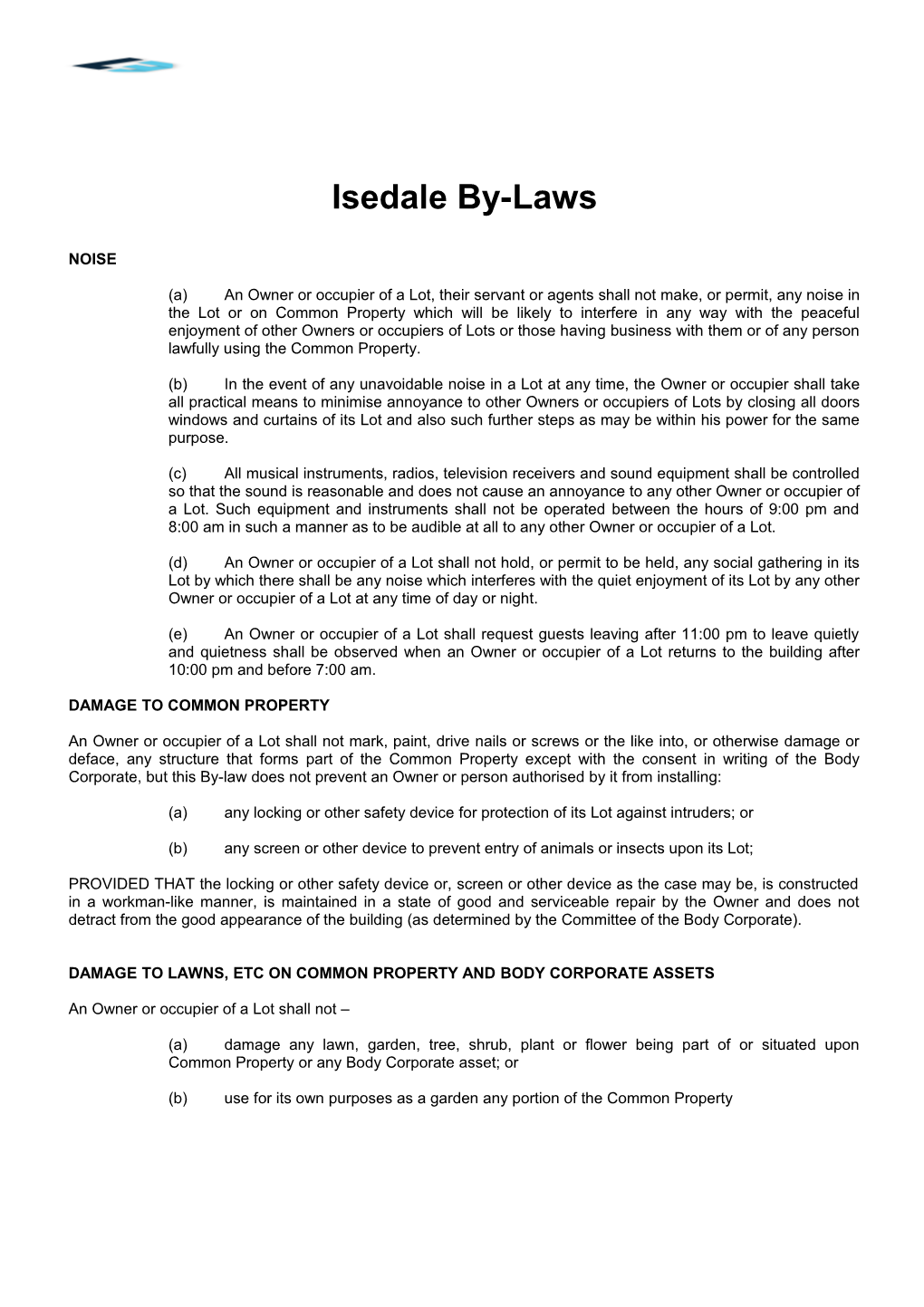 Isedale By-Laws