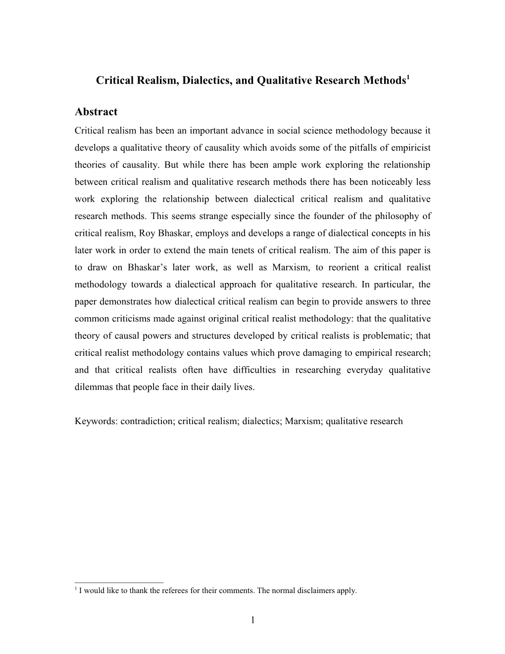 Critical Realism and Qualitative Research Methods