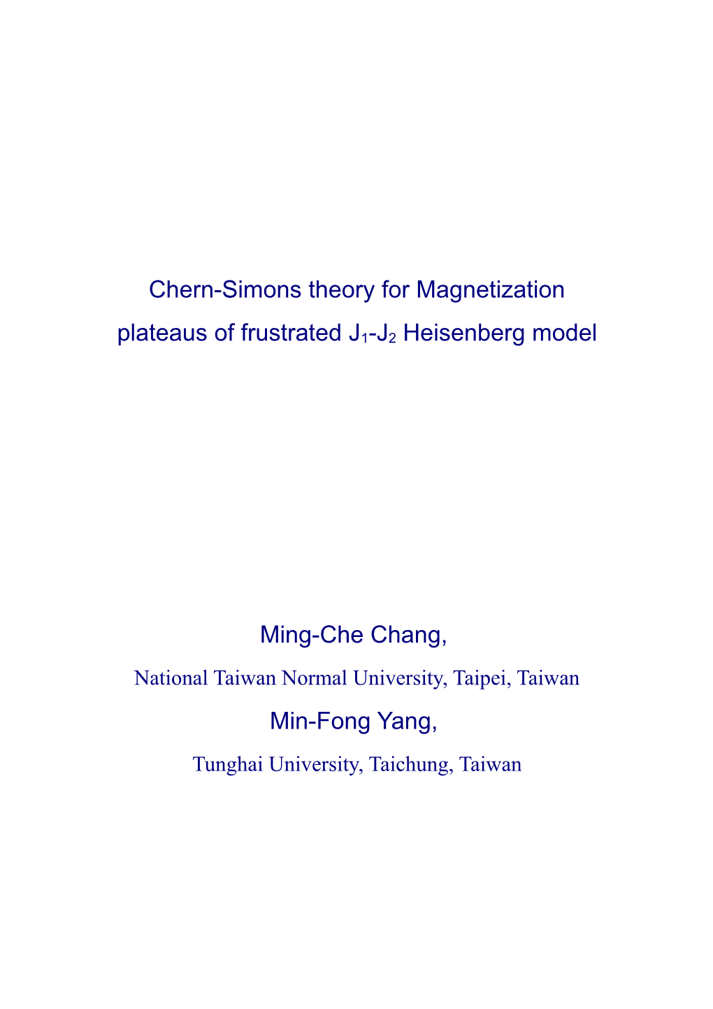 Chern-Simons Theory for Magnetization Plateaus of Frustrated J1-J2 Heisenberg Model
