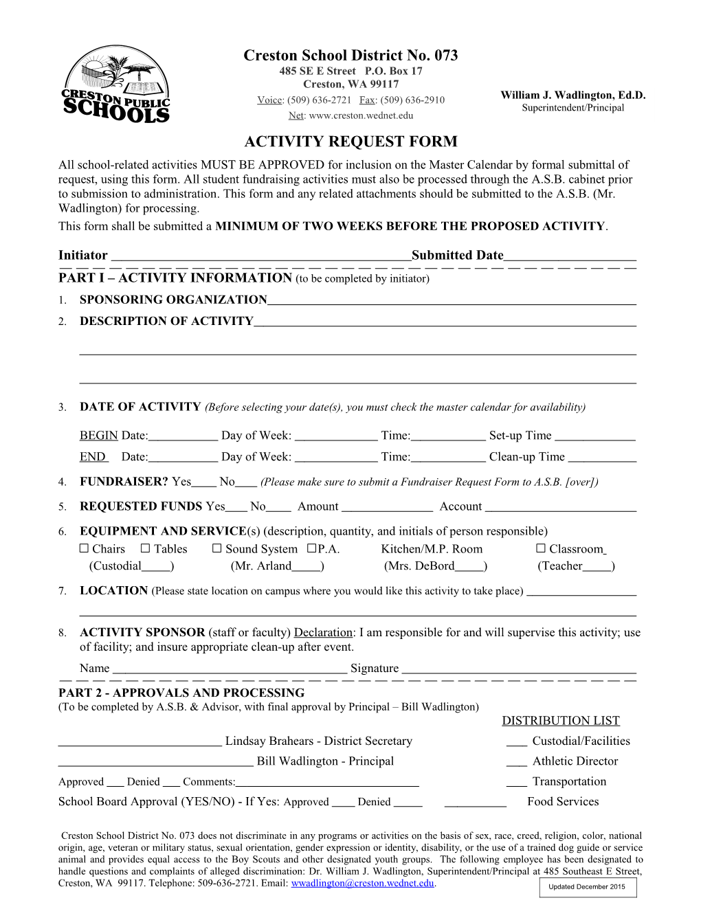 Activity Request Form