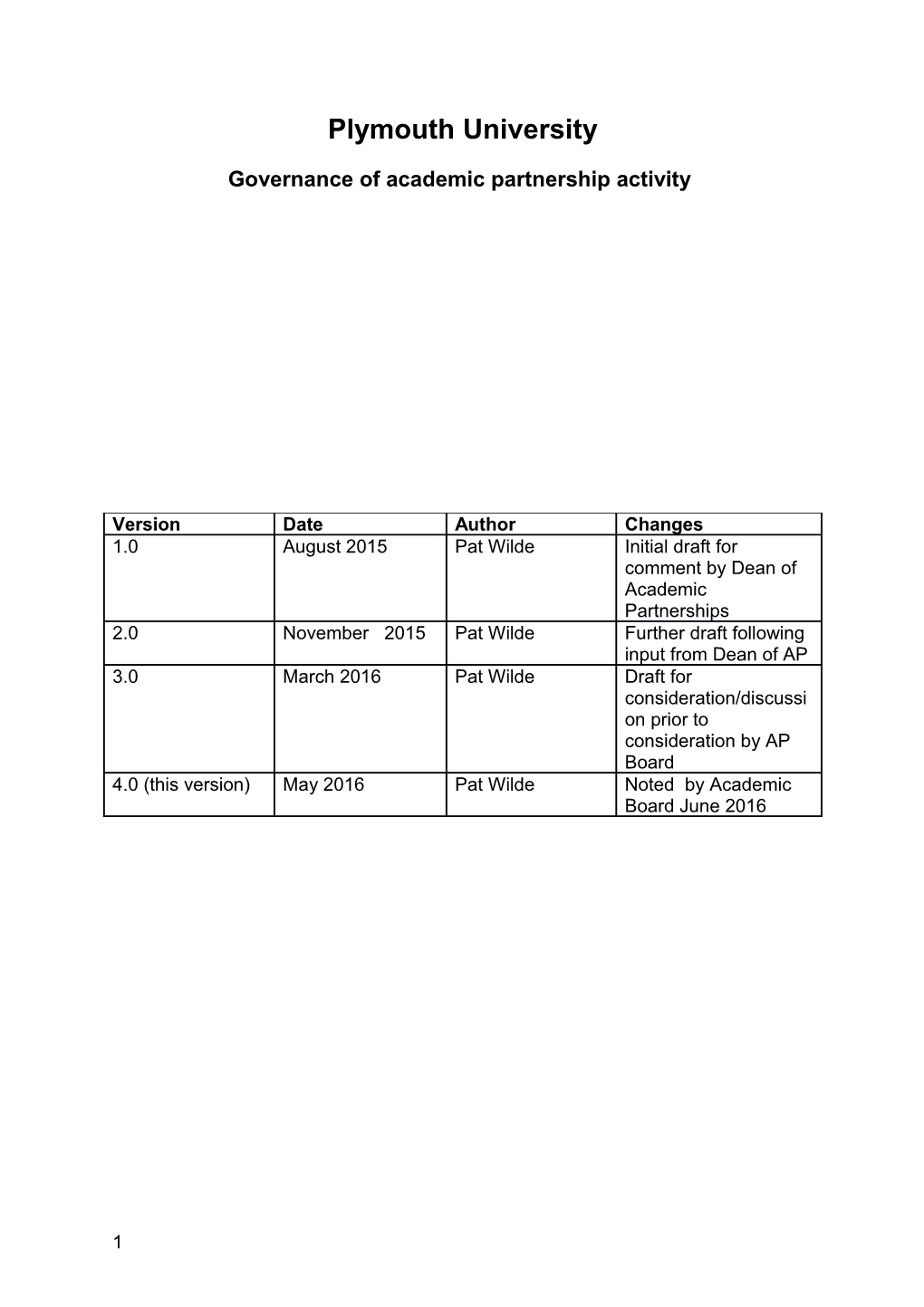 Governance of Academic Partnership Activity