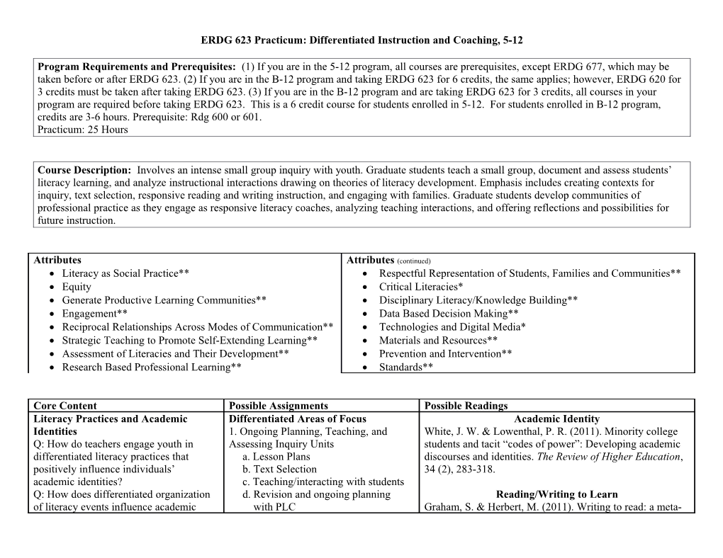 ERDG 623 Practicum: Differentiated Instruction and Coaching, 5-12