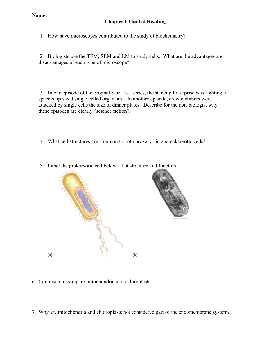 Chapter 7 a Tour of the Cell Homework