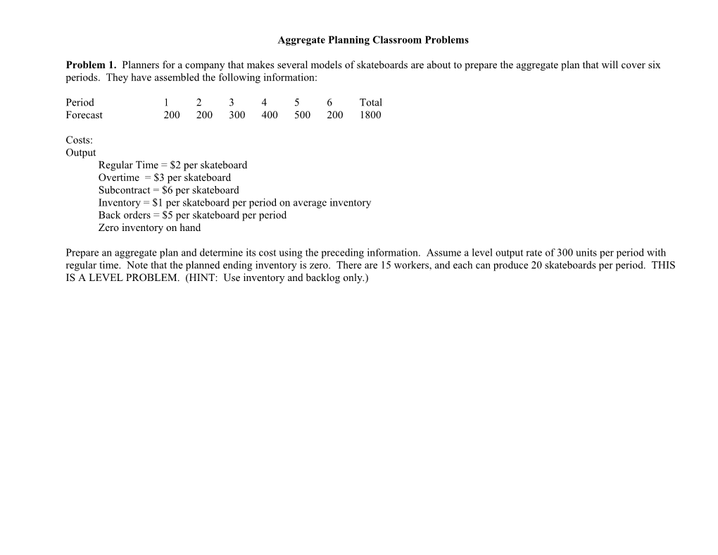 Aggregate Planning Classroom Problems