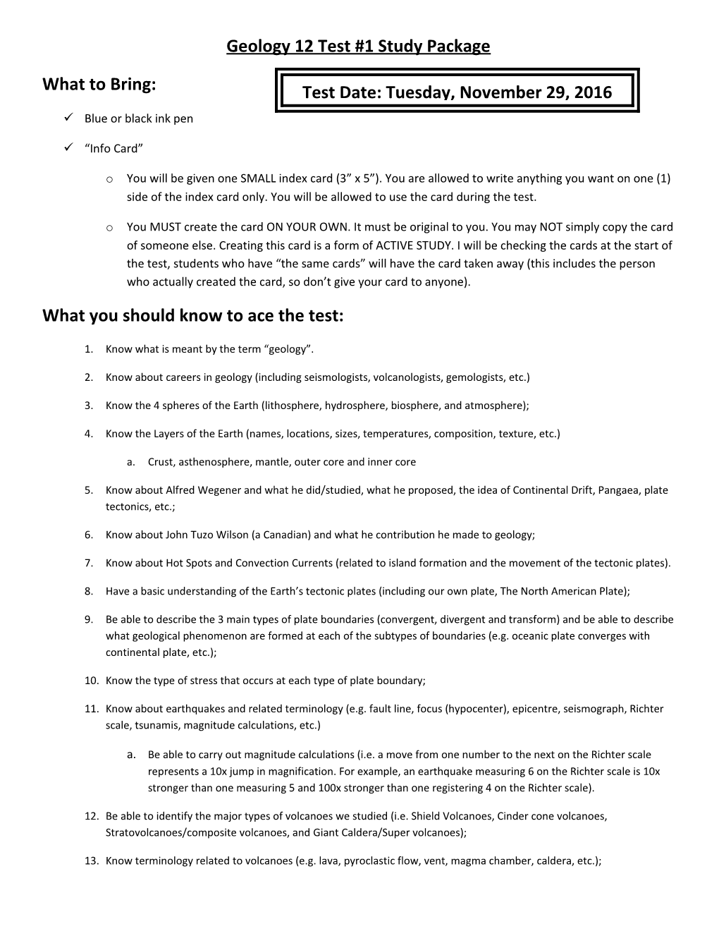 Geology 12 Test #1 Study Package