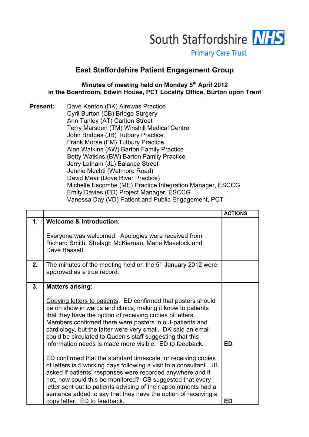 East Staffordshire Patient Engagement Group