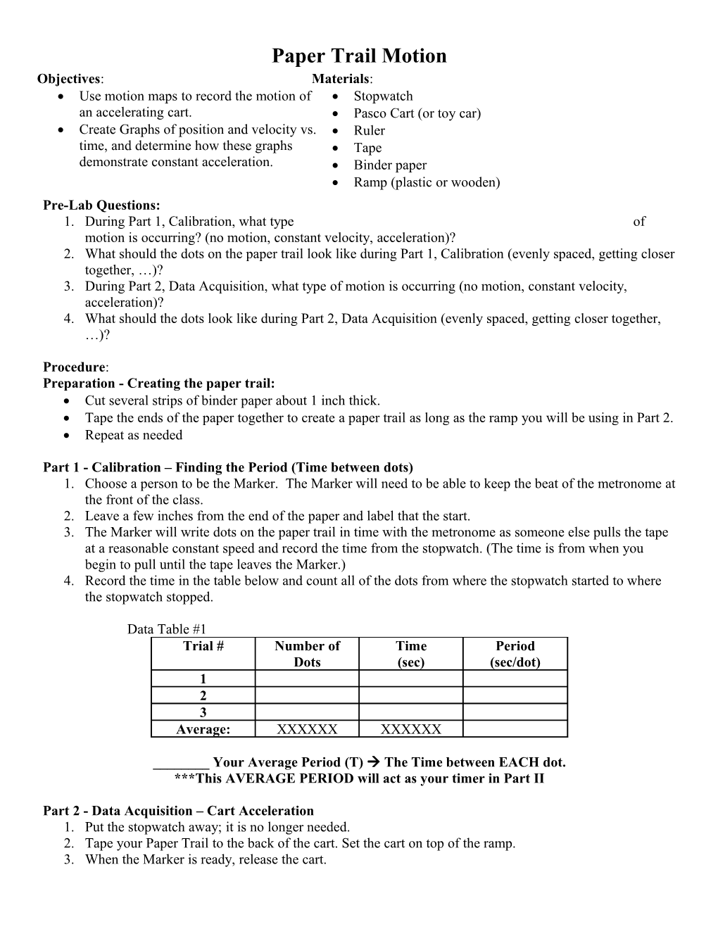 Constant Acceleration S Paper Trail