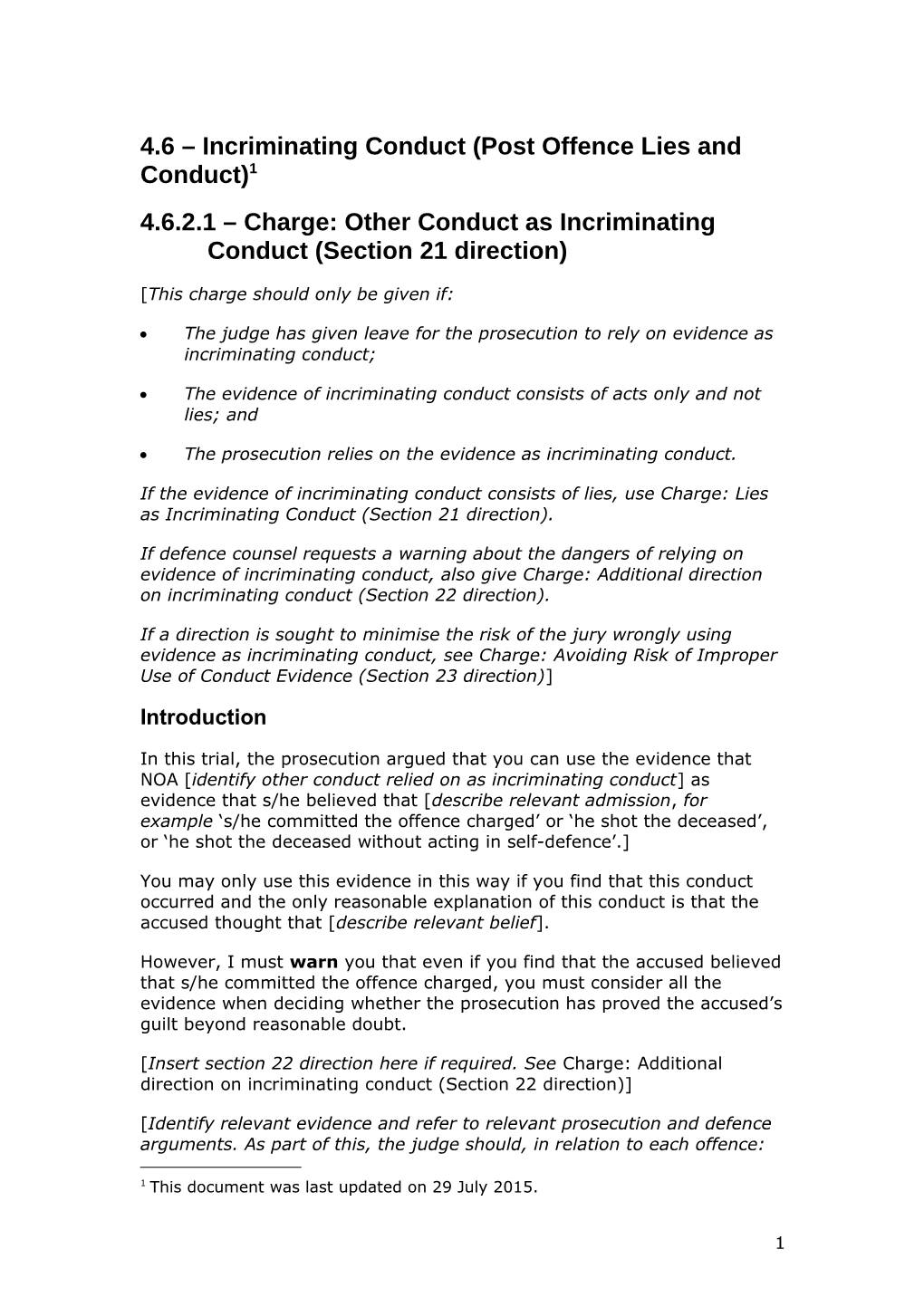 4.6 Incriminating Conduct (Post Offence Lies and Conduct) 1