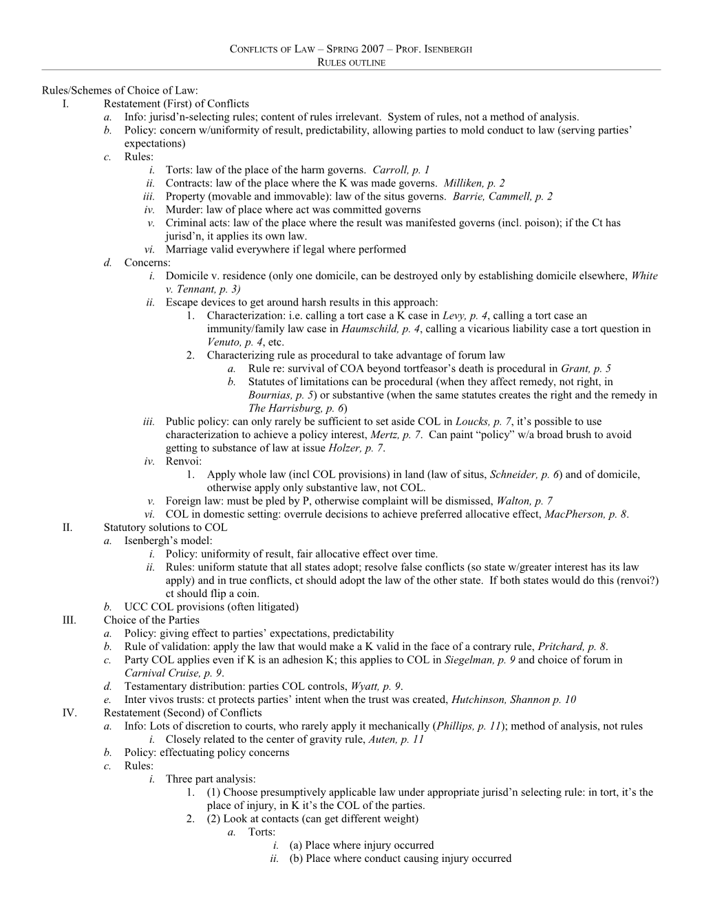 Conflicts Of Law – Spring 2007 – Isenbergh