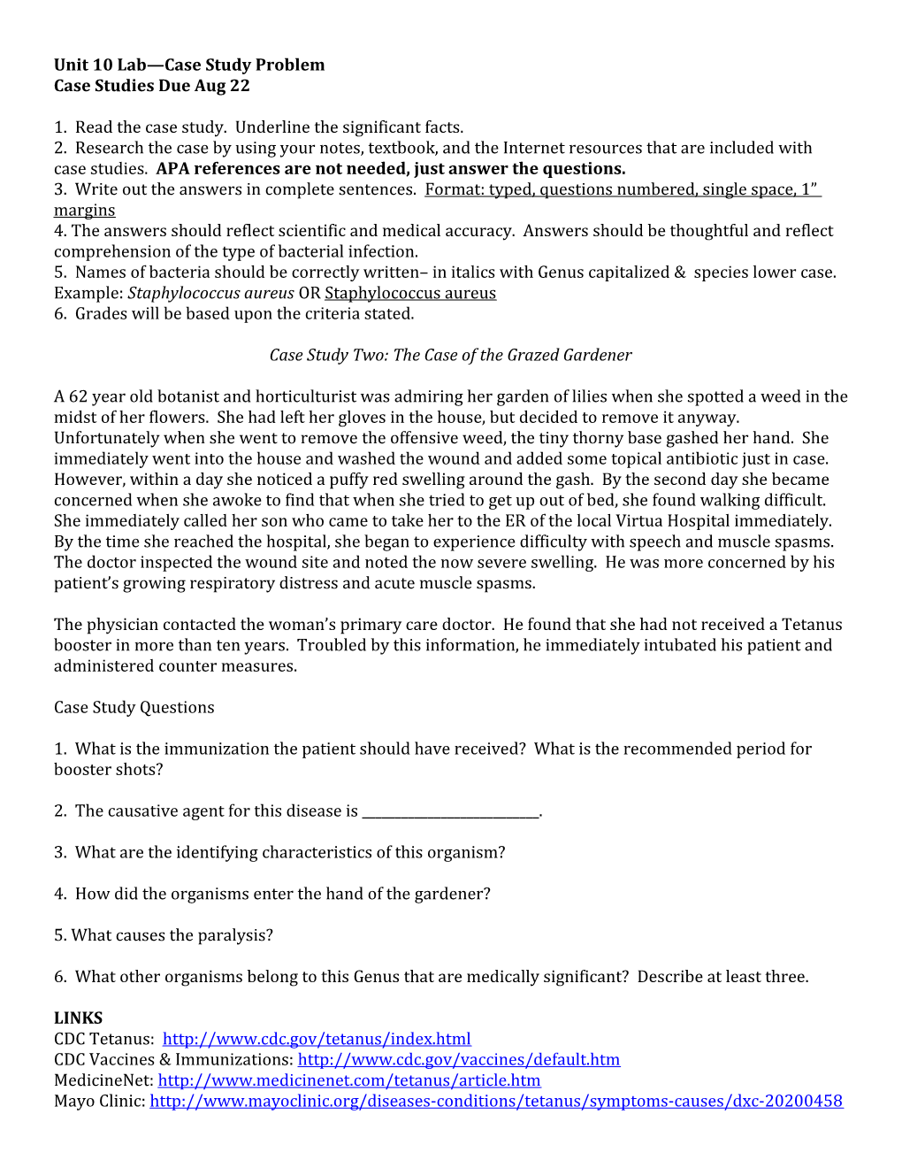 Microbiology 156 – Microbiology Case Studies