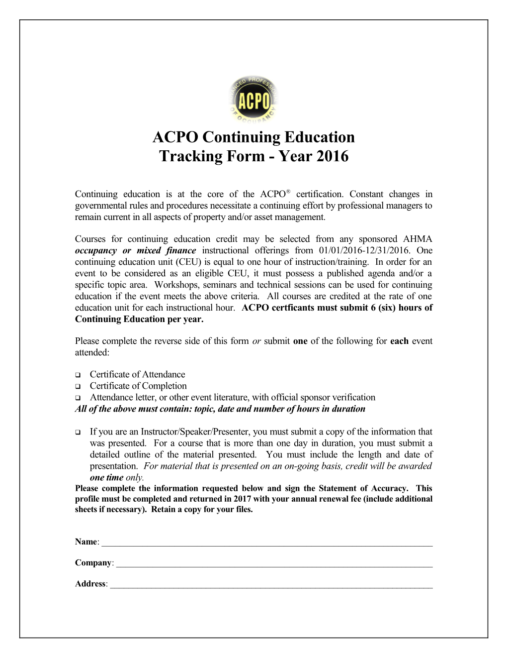ACPO Continuing Education