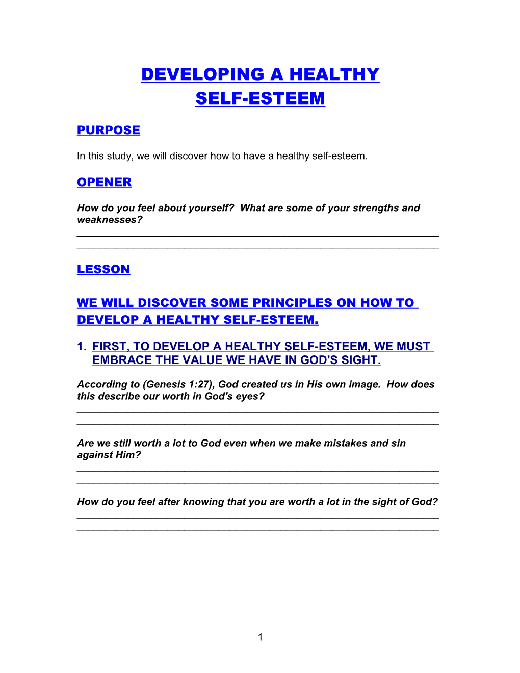 Developing A Healthy Self-Esteem