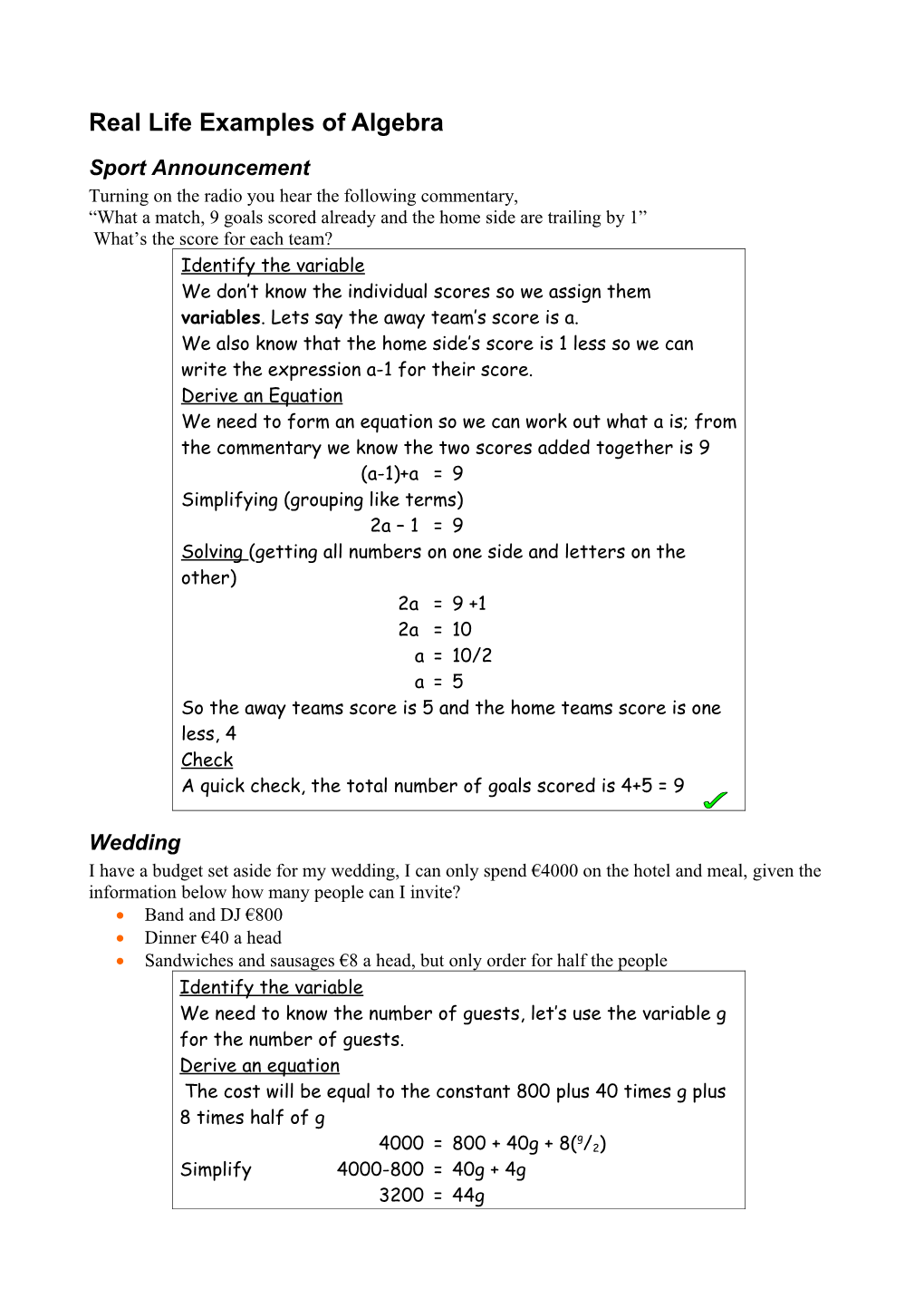 Real Life Examples of Algebra