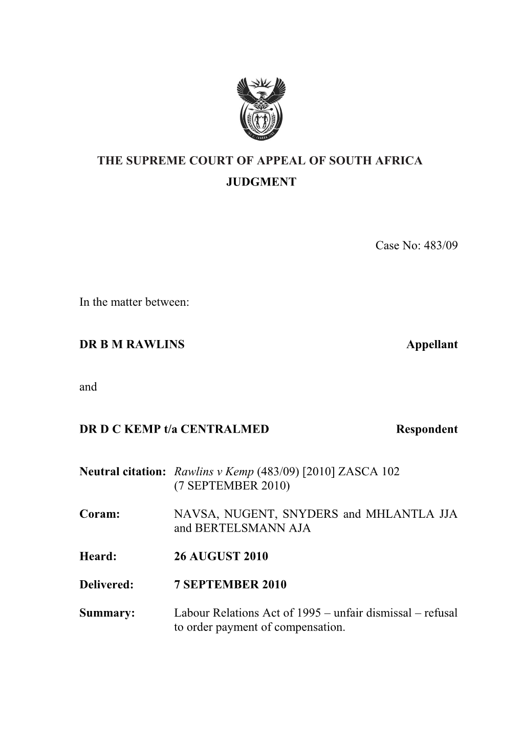 The Supreme Court of Appeal of South Africa s36