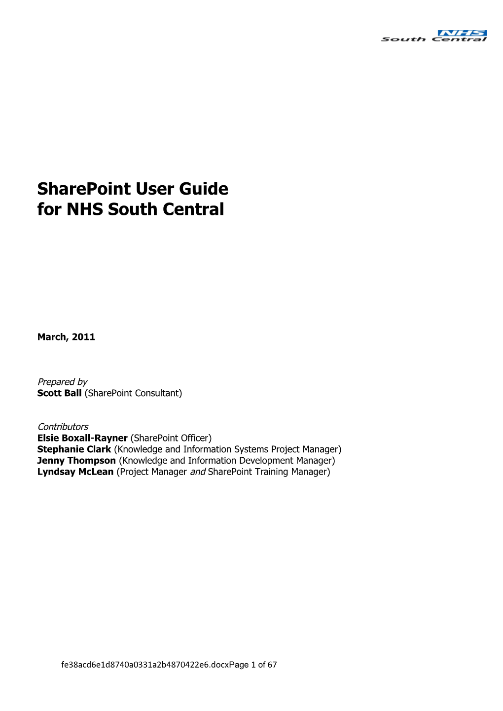 How to Drive Sharepoint - Sharepoint User Guide for South Central