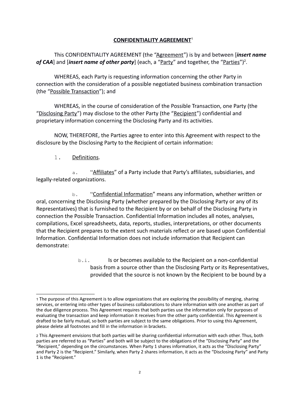 Sample Confidentiality Agreement For