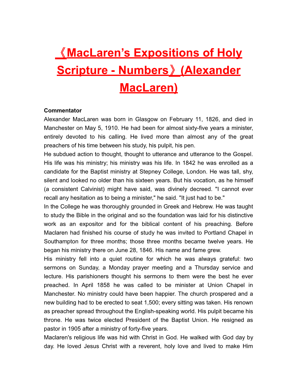 Maclaren S Expositions of Holy Scripture - Numbers (Alexander Maclaren)