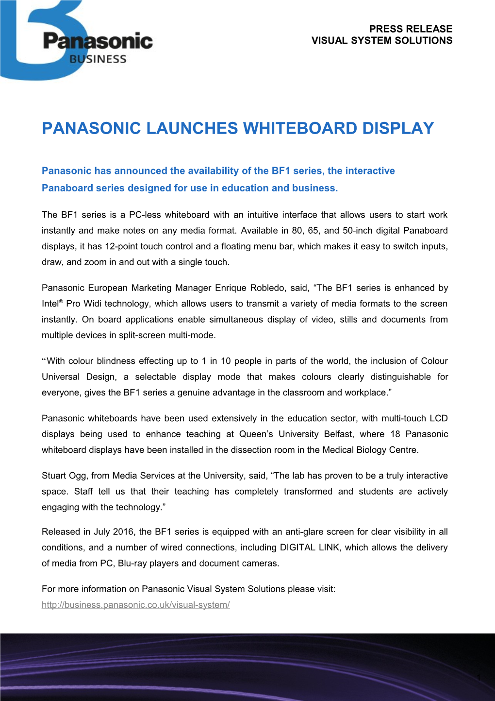 Panasonic Launches Whiteboard Display