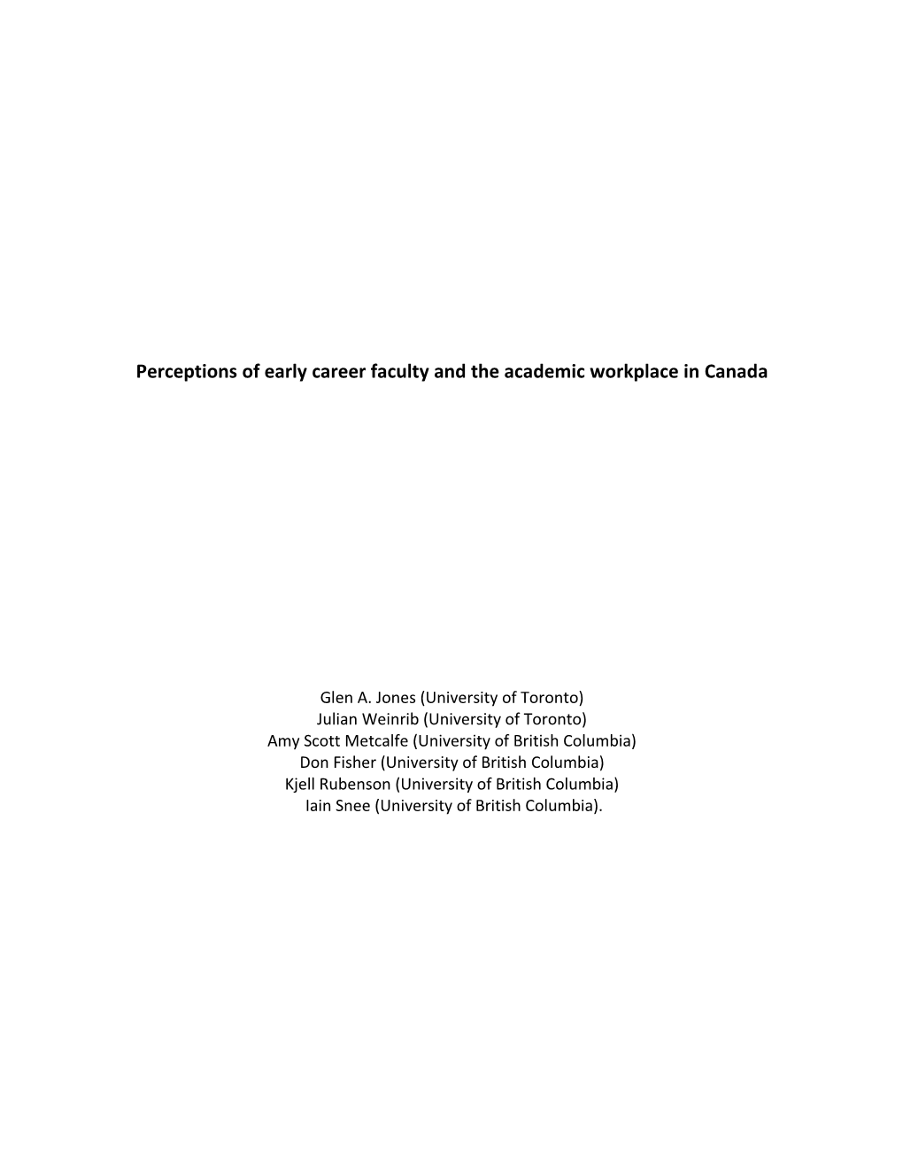 Perceptions of Early Career Faculty and the Context of Academic Work in Canada