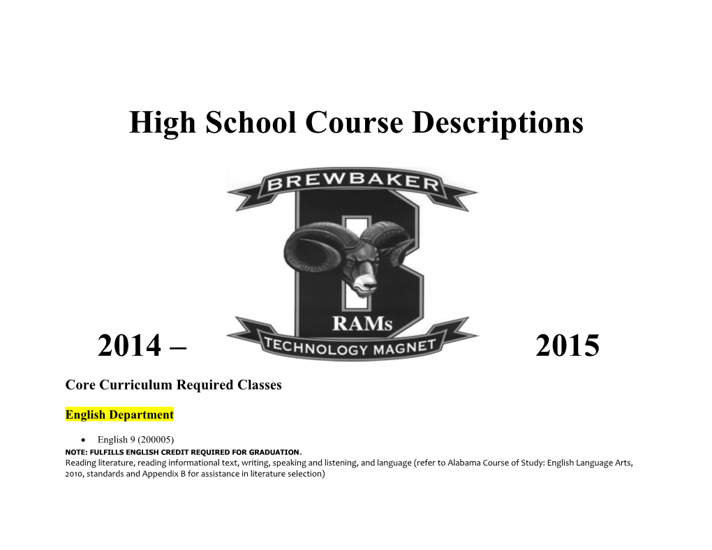 High School Course Descriptions