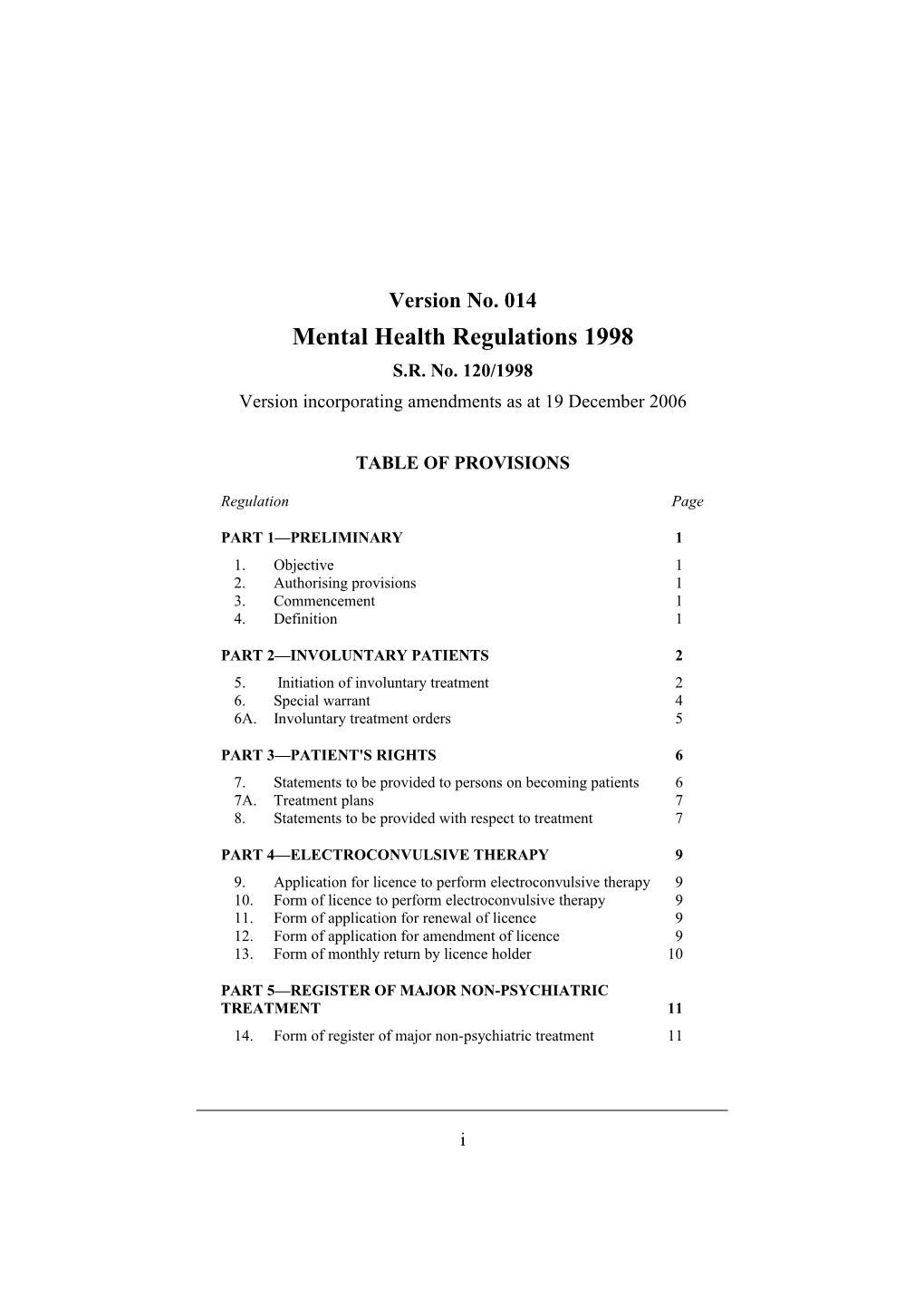 Mental Health Regulations 1998