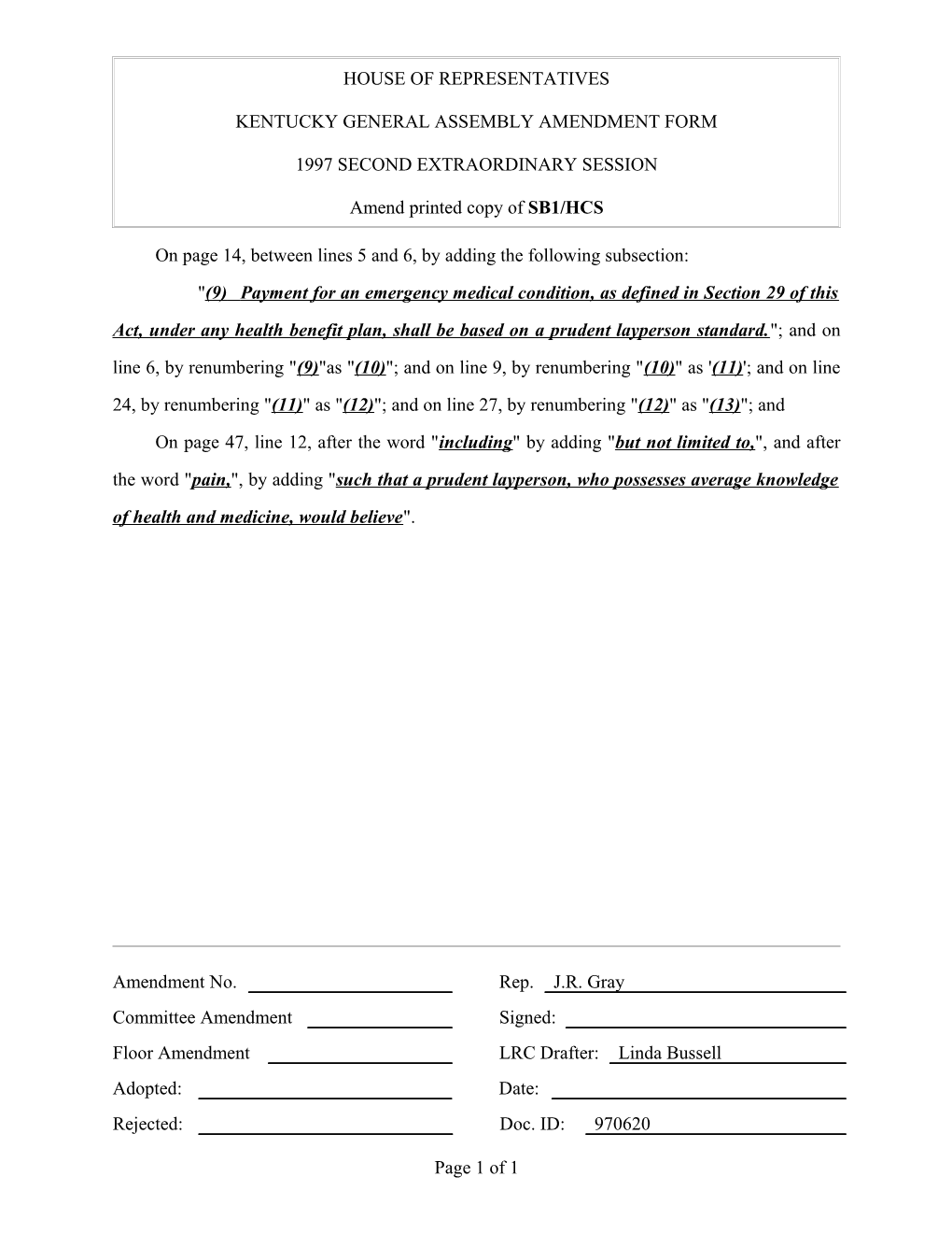 Kentucky General Assembly Amendment Form s2