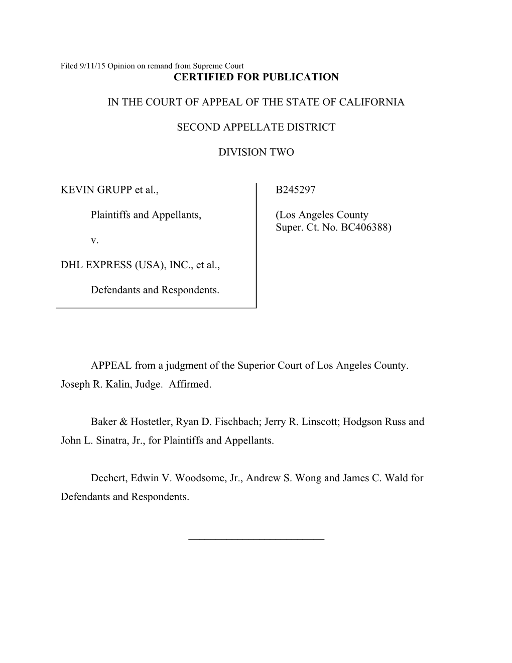 Filed 9/11/15 Opinion on Remand from Supreme Court