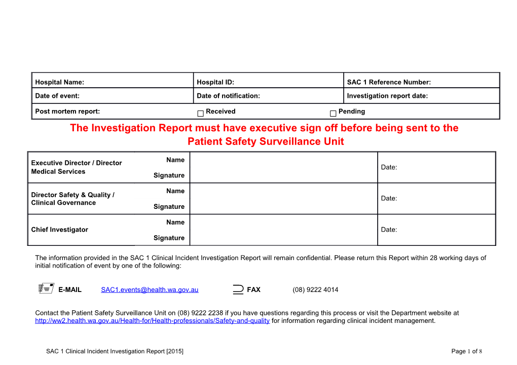 Sentinel Event Final Investigation Report