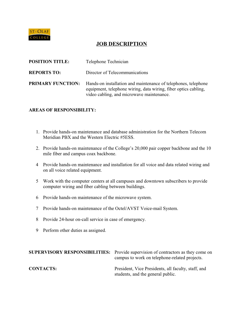 Instructions For Writing The Job Description