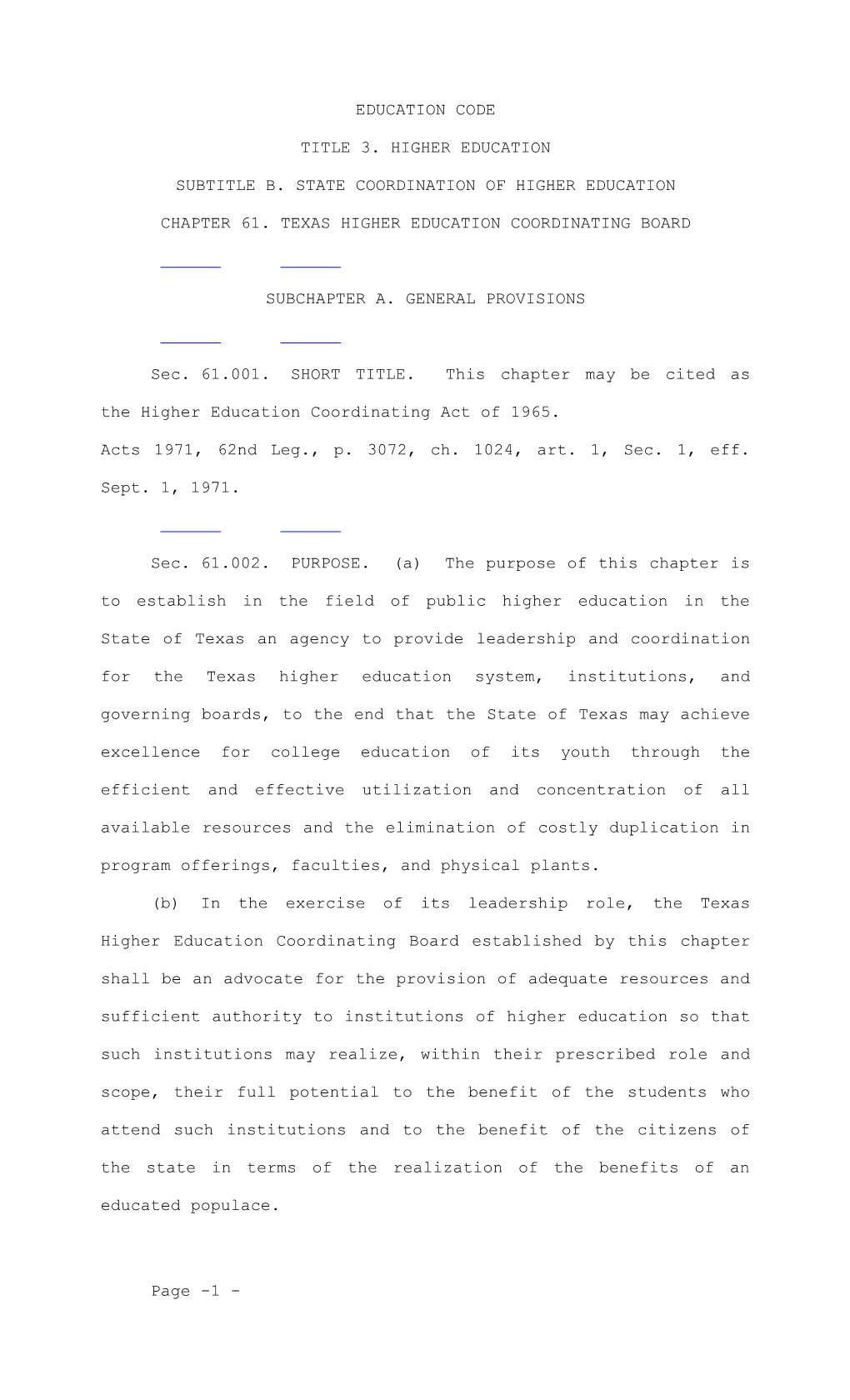 Subtitle B. State Coordination of Higher Education