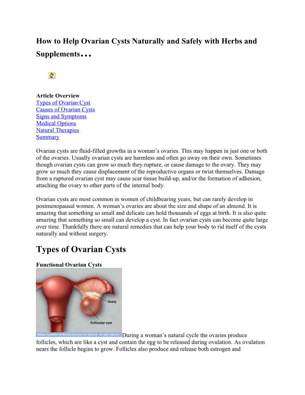 How to Help Ovarian Cysts Naturally and Safely with Herbs and Supplements