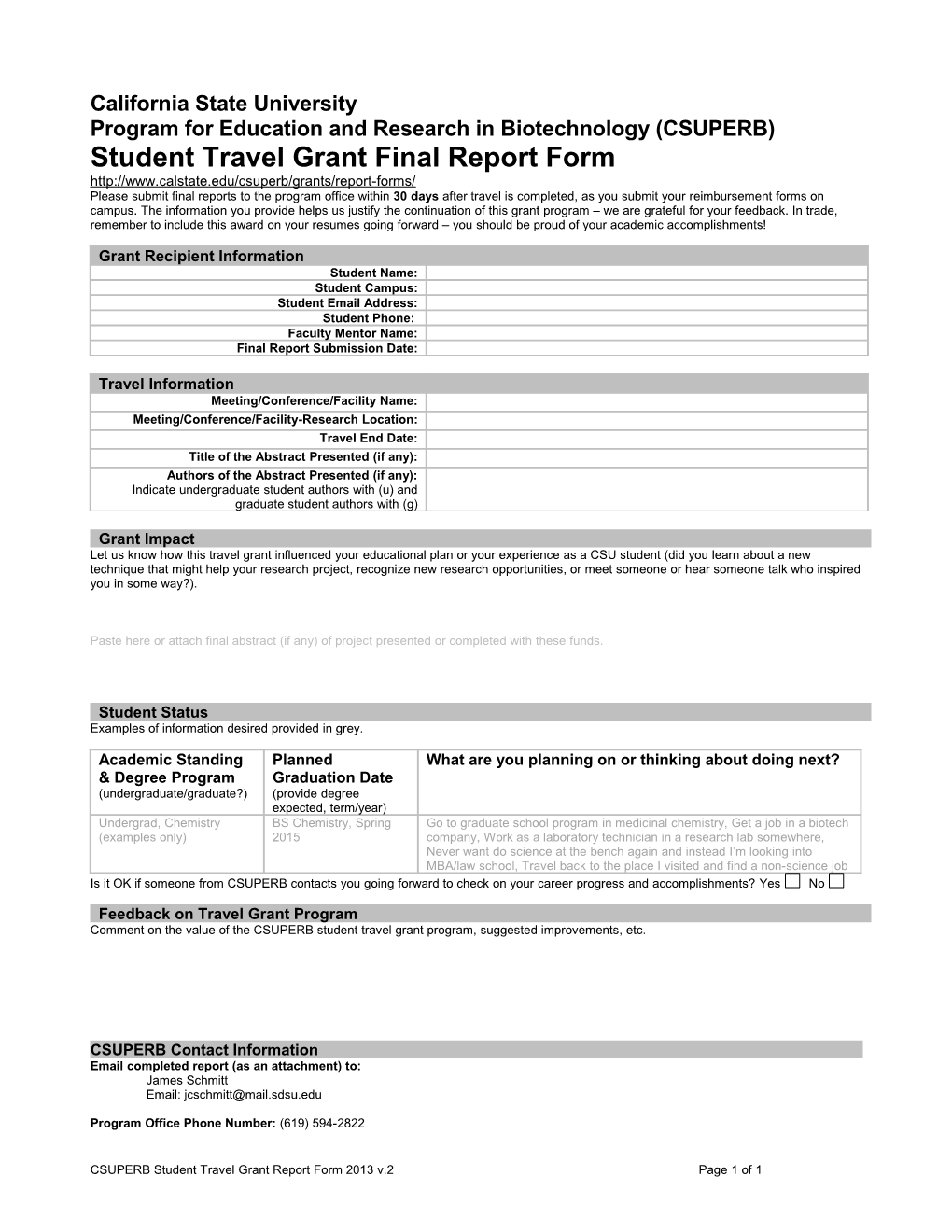CSUPERB Grant Final Report Form