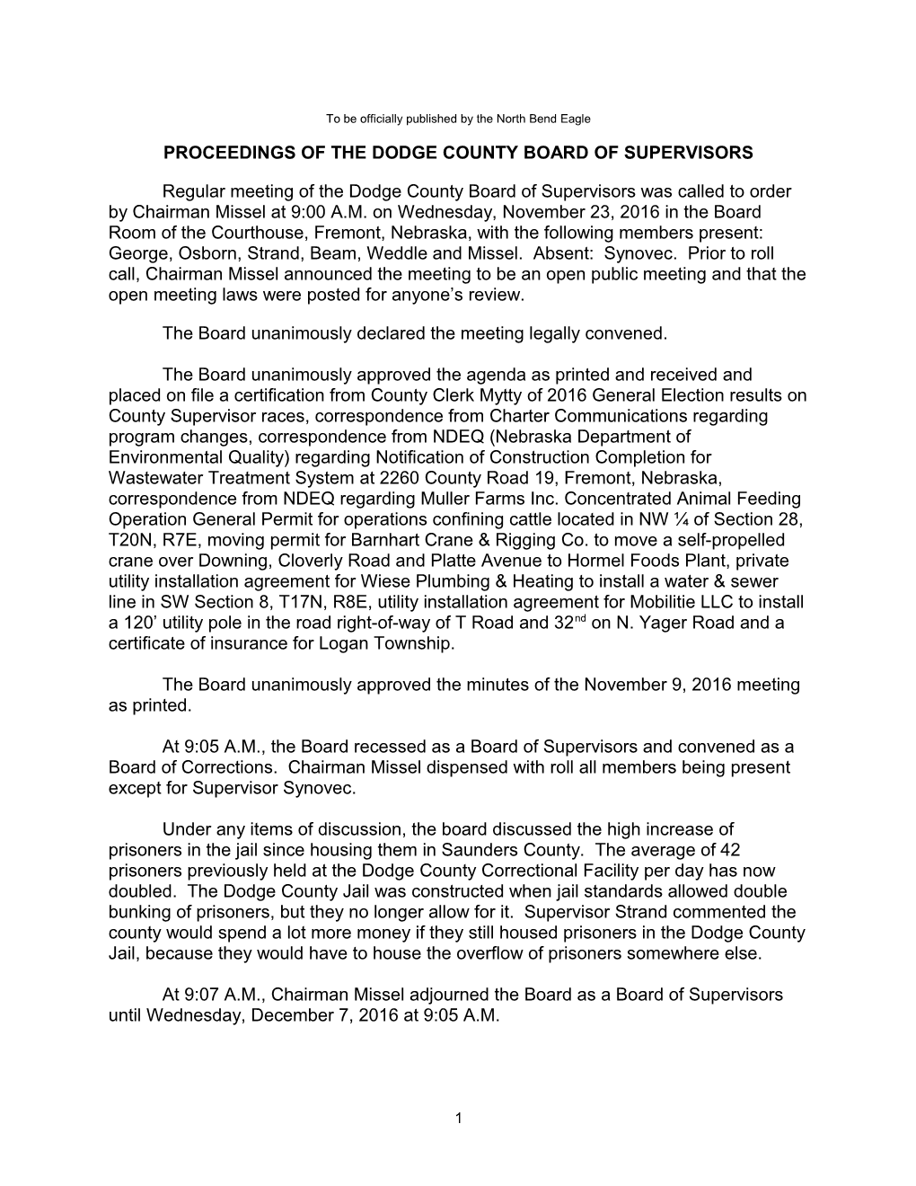 Proceedings of the Dodge County Board of Supervisors