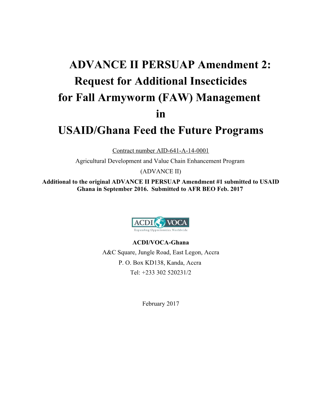 Revision of ADVANCE PERSUAP and Pesticide Evaluations for Additional Herbicides