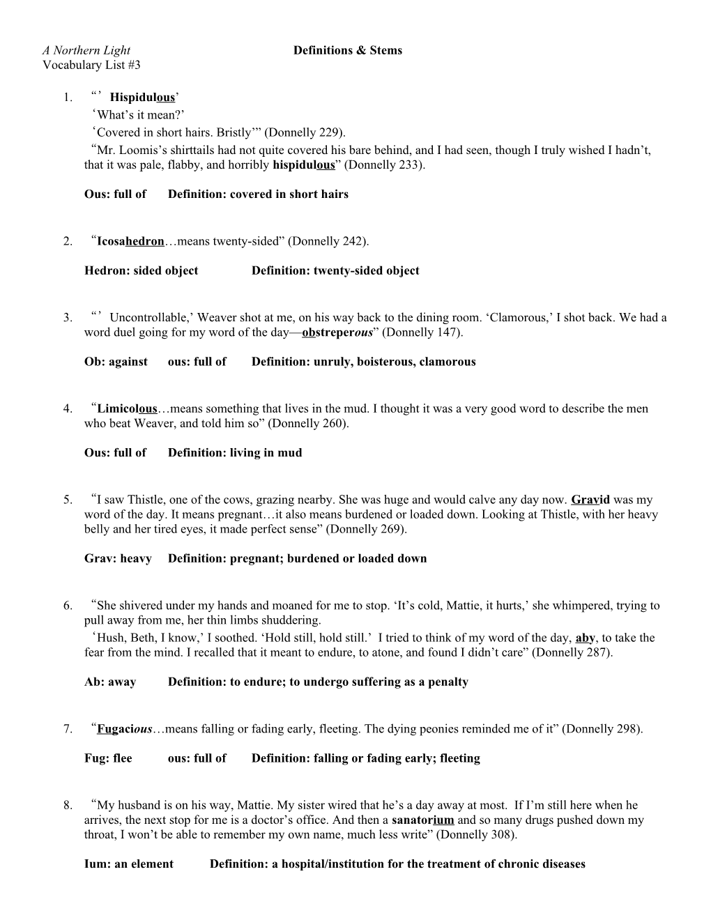 A Northern Light Definitions & Stems