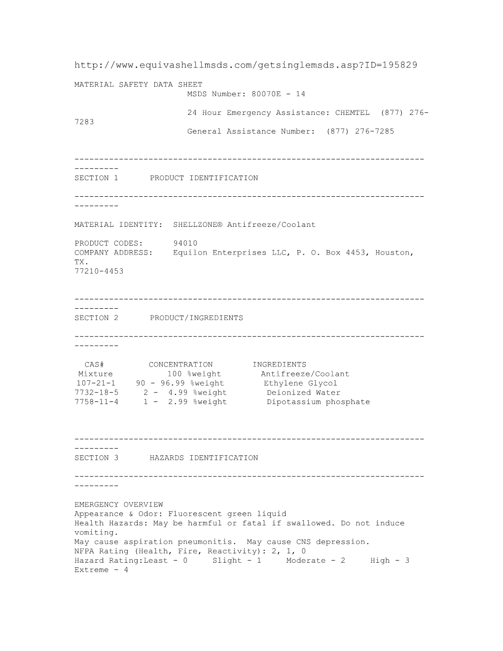 Material Safety Data Sheet s83