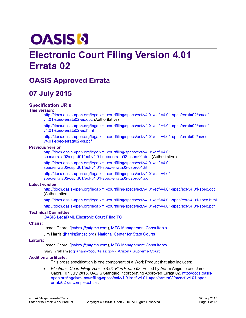 Electronic Court Filing Version 4.01 Errata 02